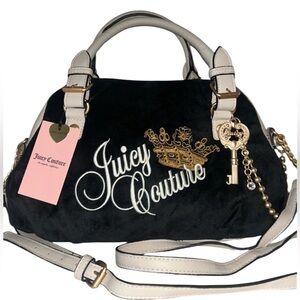 NWT JUICY COUTURE The Key To Juicy Velour Satchel Bag Black Liquorice $90